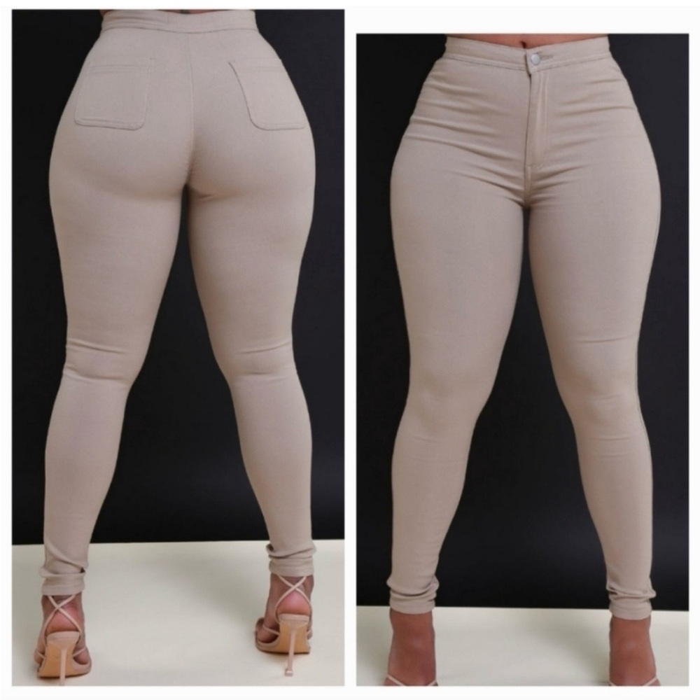 Super Swank High Waist Stretchy Jeans - Khaki